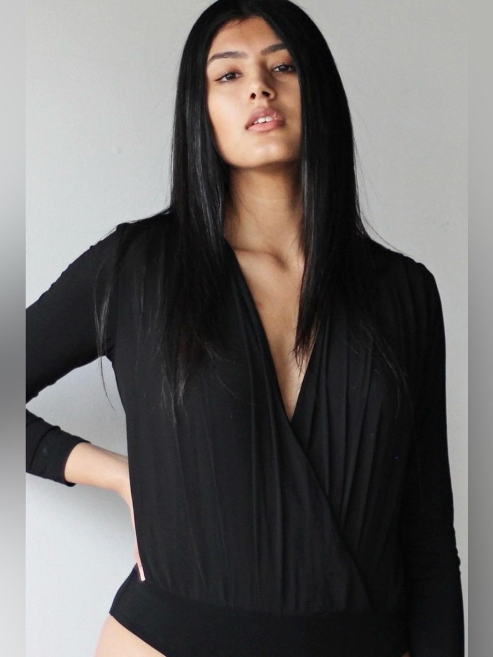 Emmy Deveaux Chiffon Wrap Bodysuit | Black